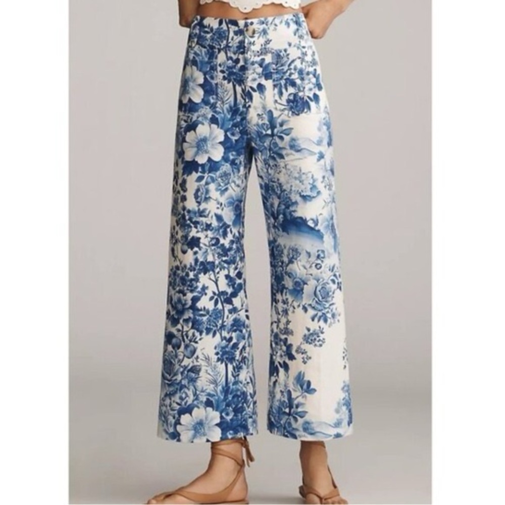 Maeve Blue Floral Wide Leg Pants